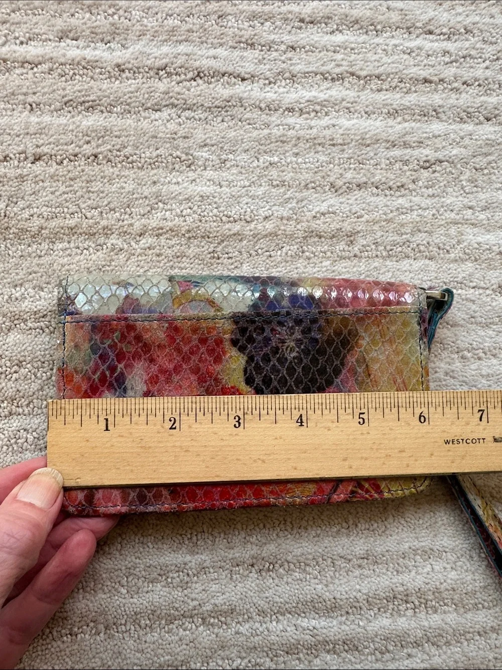 Hobo International Leather Wristlet Wallet Snakeskin Embossed Floral Multicolor